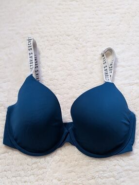 Victoria's Secret Navy Blue Molded T-Shirt Bra with Logo Straps